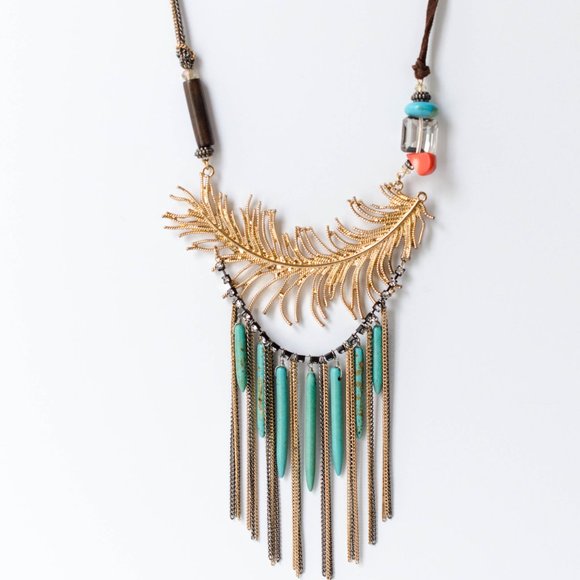 Vintage Boho Bib Necklace, Vintage Artisan Asymmetrical Statement Necklace - Picture 3 of 8